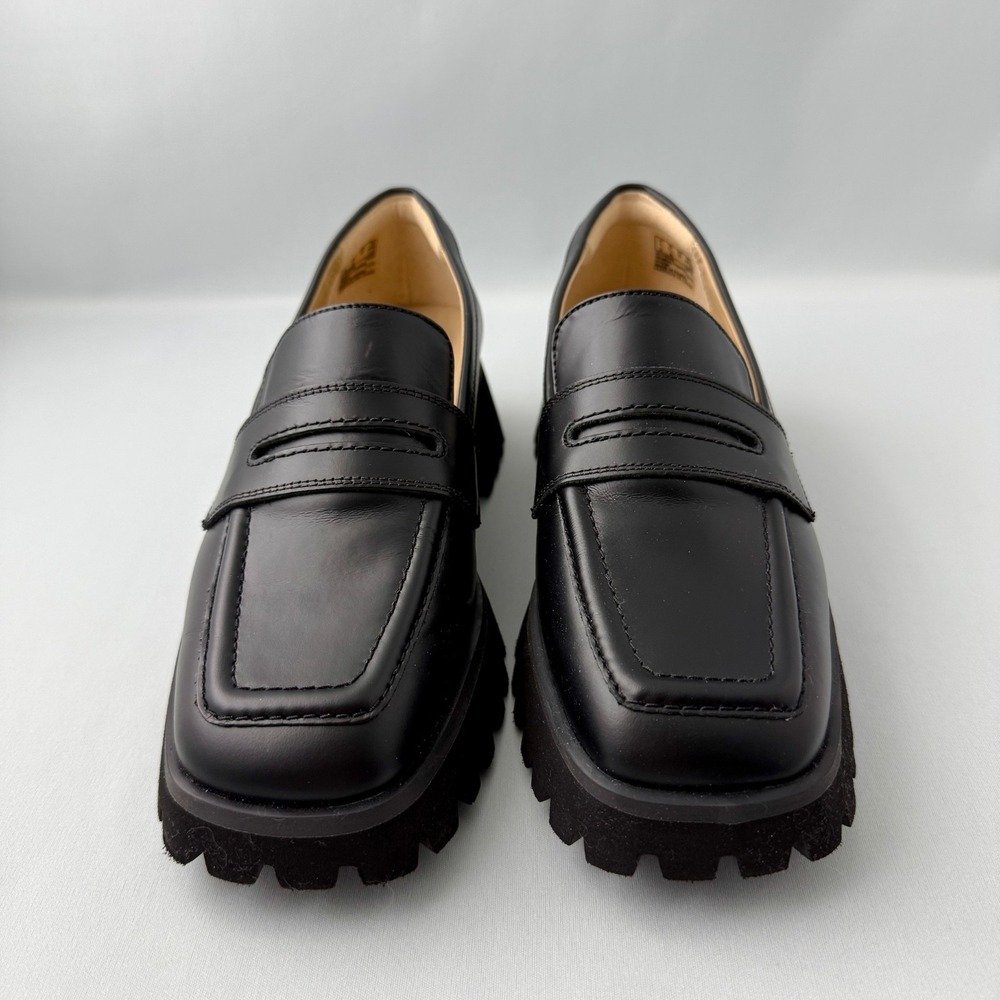 NEW Clarks Loafers Leather Lug Sole Black Contour Cushion 6.5 Penny Slip On